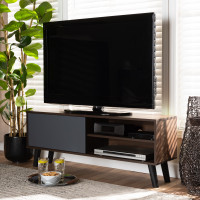 Baxton Studio TV8009-WalnutGrey-TV Baxton Studio Mallory Modern and Contemporary Two-Tone Walnut Brown and Grey Finished Wood TV Stand